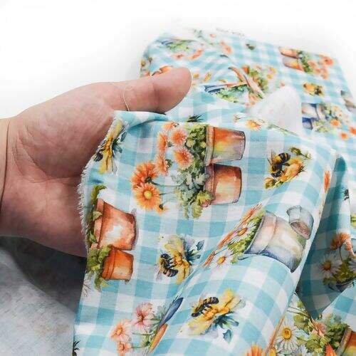 Tecido de Algodão Estampado (Meio Metro) - Xadrez Tiffany Floral