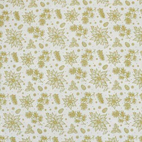 Tecido de Algodão Estampado (Meio Metro) - 2652 Natal Floral Branco e Dourado