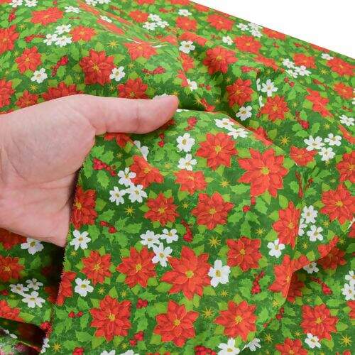 Tecido de Algodão Estampado (Meio Metro) - 2412 Natal Floral Mini Poinsétia