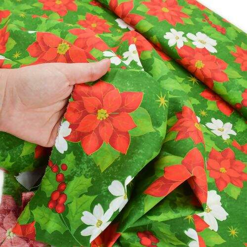 Tecido de Algodão Estampado (Meio Metro) - 2411 Natal Floral Poinsétia