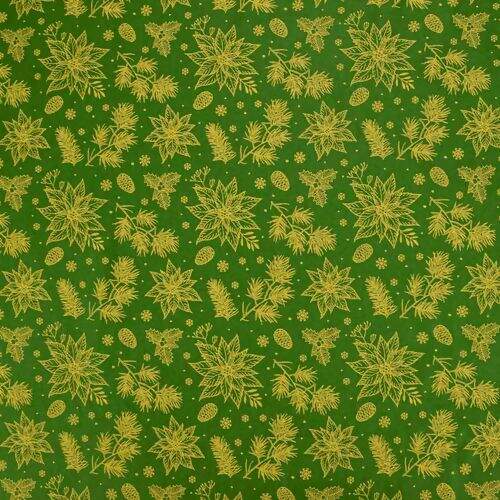 Tecido de Algodão Estampado (Meio Metro) - 2651 Natal Floral Verde e Dourado