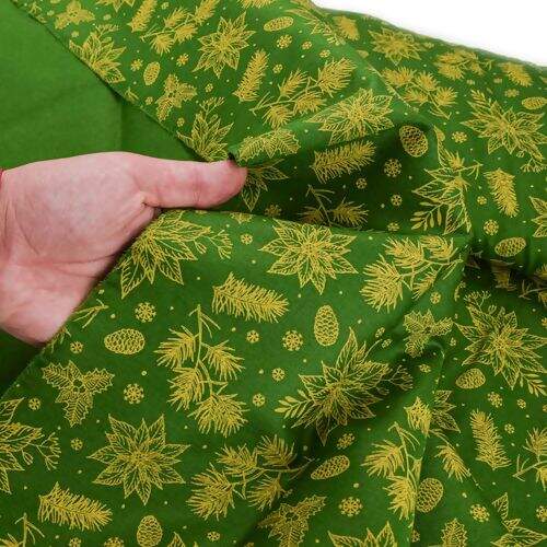 Tecido de Algodão Estampado (Meio Metro) - 2651 Natal Floral Verde e Dourado