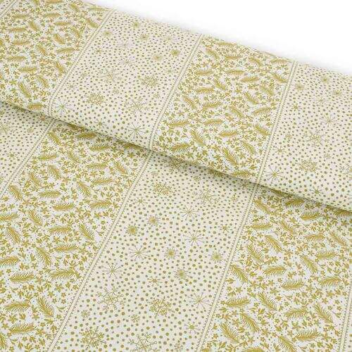 Tecido de Algodão Estampado (Meio Metro) - 2653 Natal Raminhos Dourados Faixas