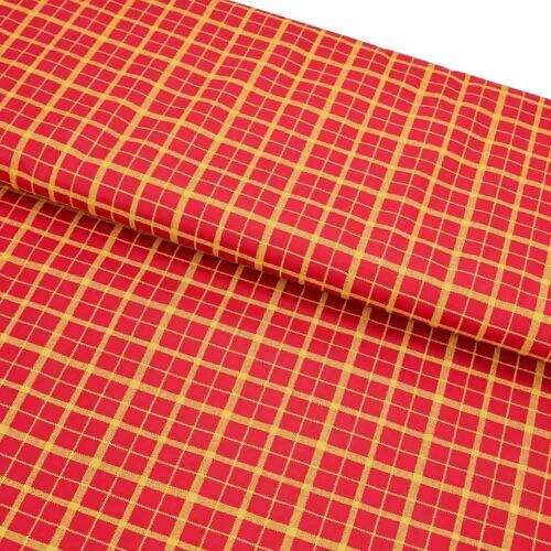 Tecido de Algodão Estampado (Meio Metro) - 2655 Natal Xadrez Vermelho e Dourado