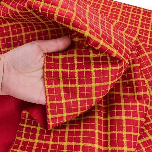 Tecido de Algodão Estampado (Meio Metro) - 2655 Natal Xadrez Vermelho e Dourado