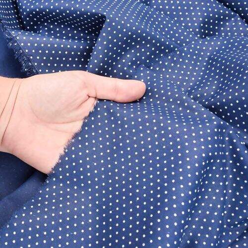 Tecido de Algodão Estampado (Meio Metro) - Poá Marinho e Branco