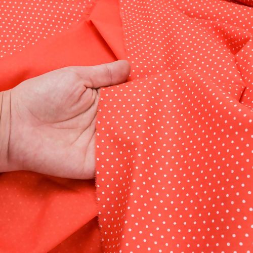 Tecido de Algodão Estampado (Meio Metro) - Poá Laranja e Branco