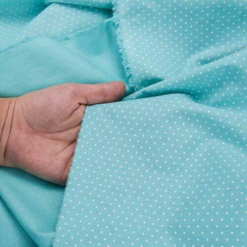 Tecido de Algodão Estampado (Meio Metro) - Poá Tiffany e Branco