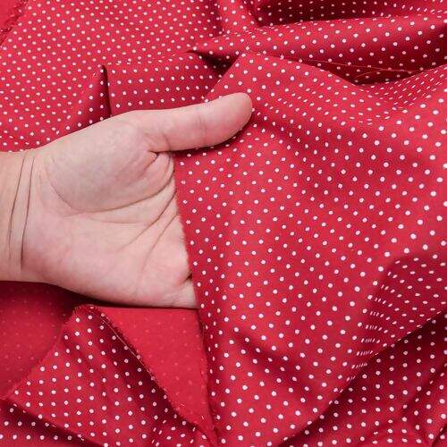 Tecido de Algodão Estampado (Meio Metro) - Poá Vermelho e Branco