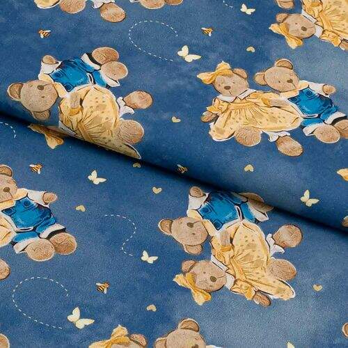 Tecido de Algodão Estampa Digital (Meio Metro) - Ursinhos Rose Perucci Azul Marinho