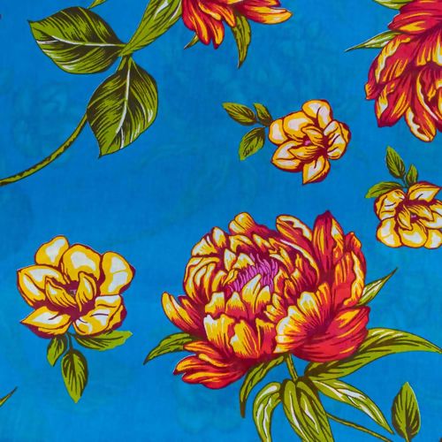 Tecido Chita de Algodão (Meio Metro) - Azul/Vermelho/Amarelo