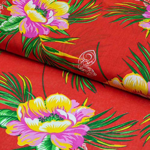 Tecido Chita de Algodão (Meio Metro) - Vermelho/Amarelo/Verde