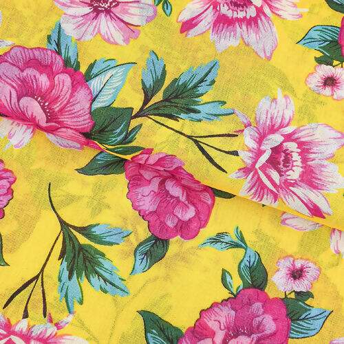 Tecido Chita de Algodão (Meio Metro) Ref. 3158V2 - Amarelo/Rosa/Turquesa