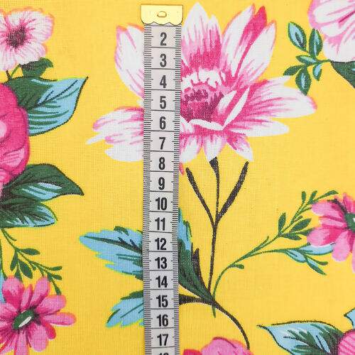 Tecido Chita de Algodão (Meio Metro) Ref. 3158V2 - Amarelo/Rosa/Turquesa