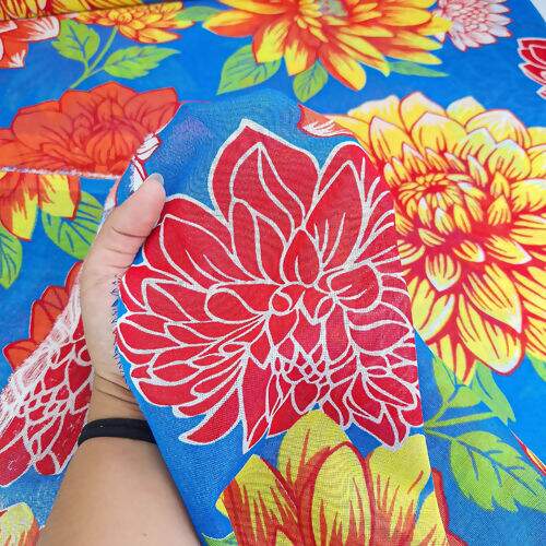 Tecido Chita de Algodão (Meio Metro) Ref. 3169V1 - Azul/Amarelo/Verde