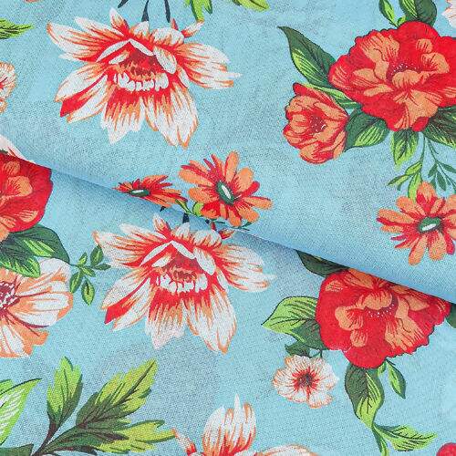 Tecido Chita de Algodão (Meio Metro) Ref. 3158V1 - Turquesa/Vermelho/Verde