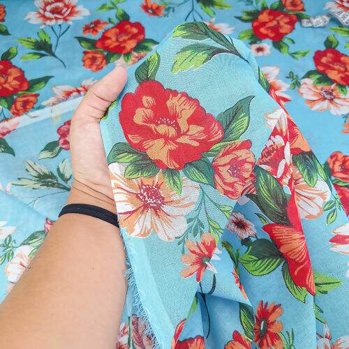 Tecido Chita de Algodão (Meio Metro) Ref. 3158V1 - Turquesa/Vermelho/Verde