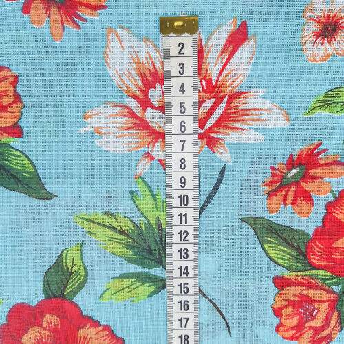 Tecido Chita de Algodão (Meio Metro) Ref. 3158V1 - Turquesa/Vermelho/Verde