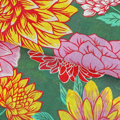 Tecido Chita de Algodão (Meio Metro) Ref. 3169V2 - Verde/Rosa/Amarelo