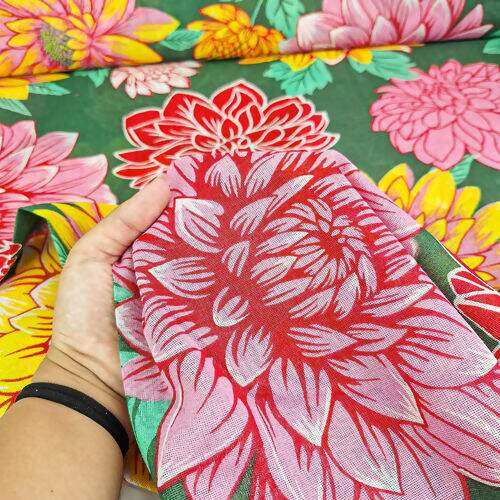 Tecido Chita de Algodão (Meio Metro) Ref. 3169V2 - Verde/Rosa/Amarelo