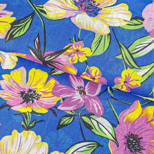 Tecido Chita de Algodão (Meio Metro) Ref. 3160V1 - Azul Royal/Roxo/Verde