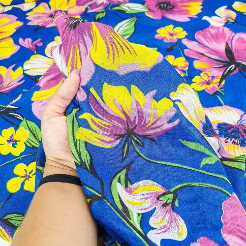 Tecido Chita de Algodão (Meio Metro) Ref. 3160V1 - Azul Royal/Roxo/Verde