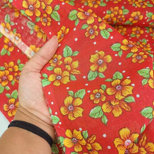 Tecido Chita de Algodão (Meio Metro) Ref. 3027V2 - Vermelho/Laranja/Verde