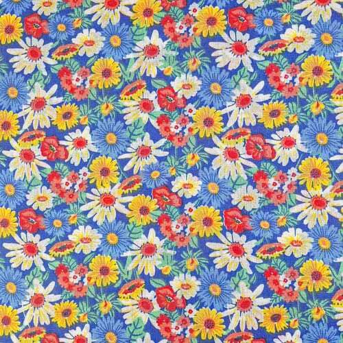 Tecido Chita 100% Algodão 0,50mx1,40m - Ref. 3206V1 Azul/Floral Multicor