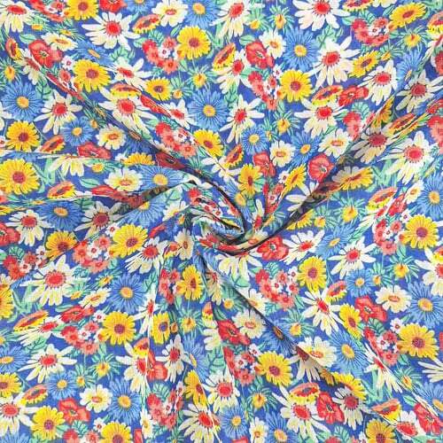 Tecido Chita 100% Algodão 0,50mx1,40m - Ref. 3206V1 Azul/Floral Multicor