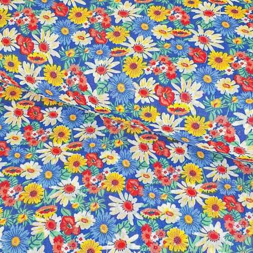 Tecido Chita 100% Algodão 0,50mx1,40m - Ref. 3206V1 Azul/Floral Multicor