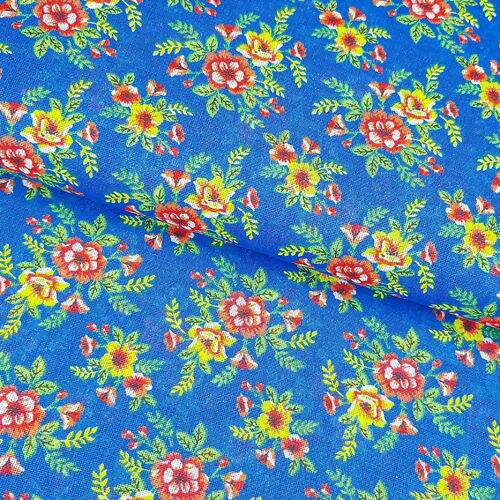 Tecido Chita de Algodão (Meio Metro) Ref. 3167V2 - Azul Royal/Vermelho/Amarelo