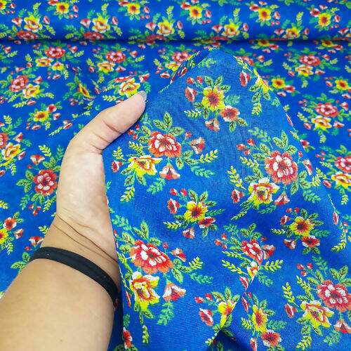 Tecido Chita de Algodão (Meio Metro) Ref. 3167V2 - Azul Royal/Vermelho/Amarelo