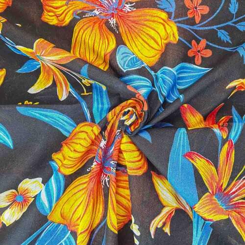 Tecido Chita 100% Algodão 0,50mx1,40m - Ref. 3207V1 Preto/Azul/Laranja