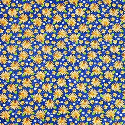 Tecido Chita de Poliéster (Meio Metro) Ref. 10073-13 Azul Royal/Amarelo