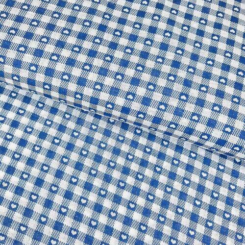 Tecido Popeline 100% Algodão Xadrez Azul Marinho e Branco com Corações 1 Metro