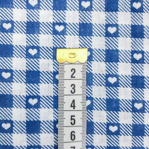 Tecido Popeline 100% Algodão Xadrez Azul Marinho e Branco com Corações 1 Metro