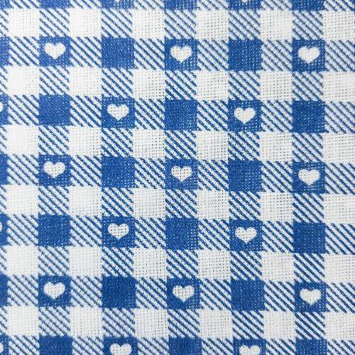 Tecido Popeline 100% Algodão Xadrez Azul Marinho e Branco com Corações 1 Metro