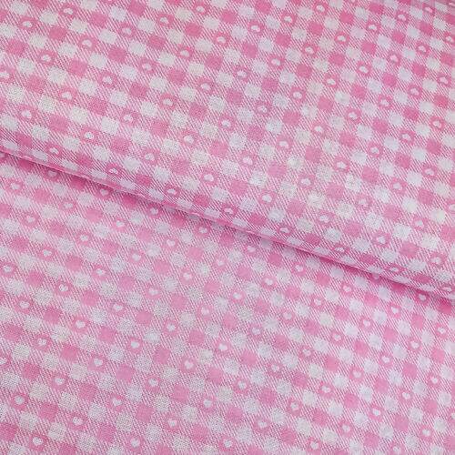 Tecido Popeline 100% Algodão Xadrez Rosa e Branco com Corações 1 Metro