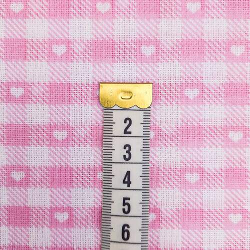 Tecido Popeline 100% Algodão Xadrez Rosa e Branco com Corações 1 Metro