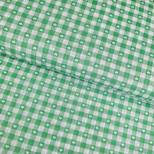 Tecido Popeline 100% Algodão Xadrez Verde e Branco com Corações 1 Metro
