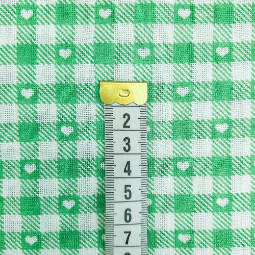 Tecido Popeline 100% Algodão Xadrez Verde e Branco com Corações 1 Metro