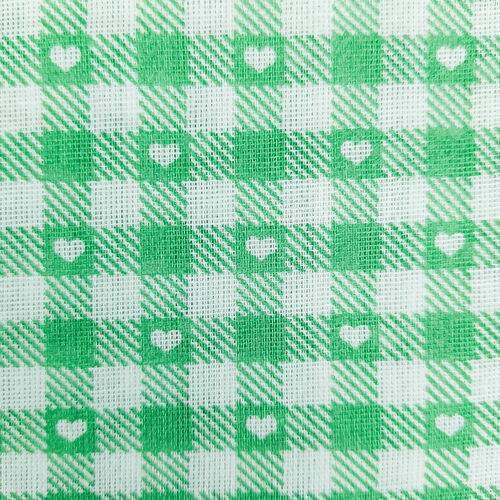 Tecido Popeline 100% Algodão Xadrez Verde e Branco com Corações 1 Metro