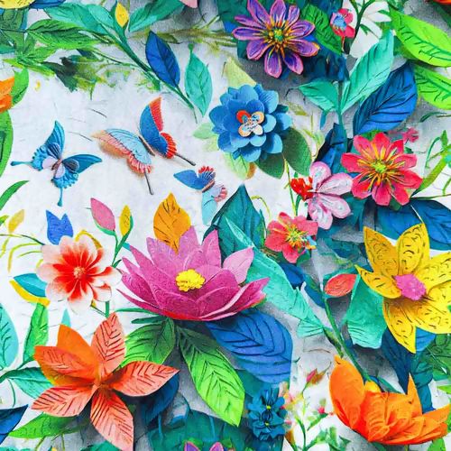 Tecido Tricoline Estampa 3D Flores e Borboletas 0,50x1,50m