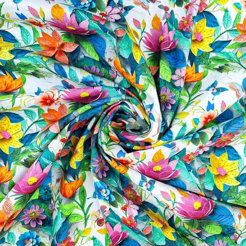 Tecido Tricoline Estampa 3D Flores e Borboletas 0,50x1,50m