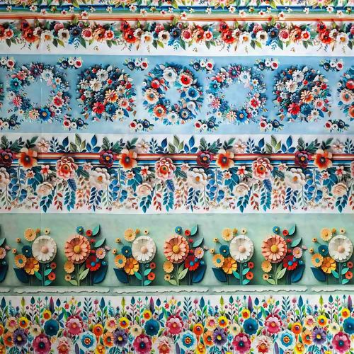 Tecido Tricoline Estampa 3D Flores e Borboletas Faixas 0,50x1,50m