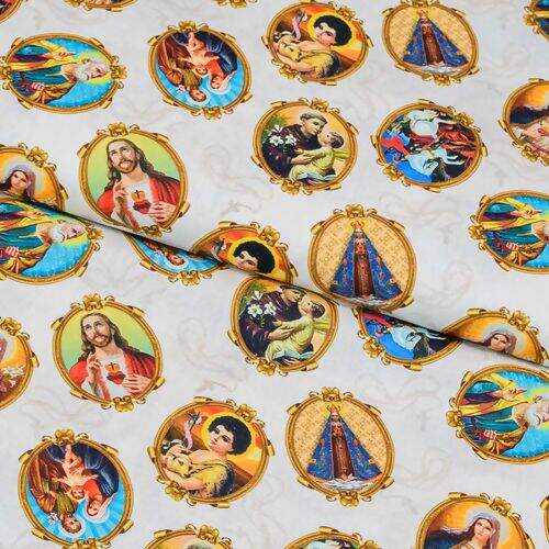 Tecido de Algodão Estampa Digital (Meio Metro) - Santos Moldura