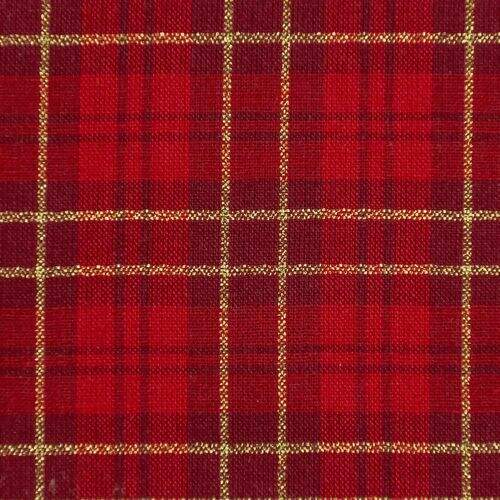 Tecido de Algodão Estampado (Meio Metro) - Xadrez Vermelho/Dourado