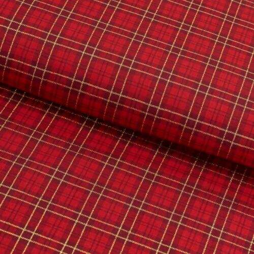 Tecido de Algodão Estampado (Meio Metro) - Xadrez Vermelho/Dourado