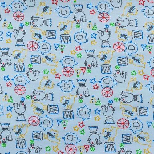 Tecido Flanela Estampado 0,50 x 0,80 mt - Animais Circo Fundo Azul