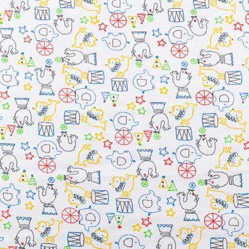 Tecido Flanela Estampado 0,50 x 0,80 mt - Animais Circo Fundo Branco